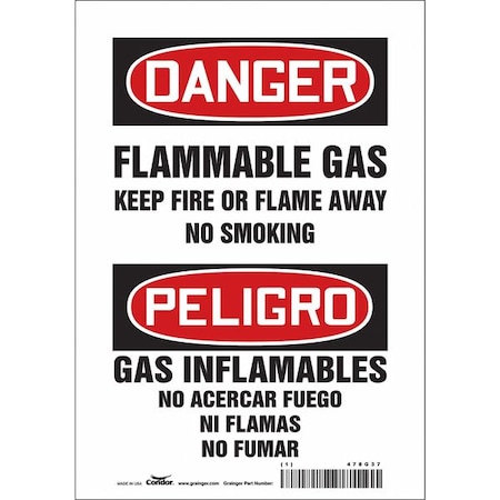 Condor Safety Sign, 10" H, 7 in W, Vinyl, Horizontal Rectangle, English, Spanish, 478G37 478G37
