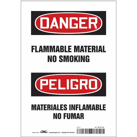 Condor Safety Sign, 10" H, 7 in W, Vinyl, Horizontal Rectangle, English, Spanish, 478H24 478H24
