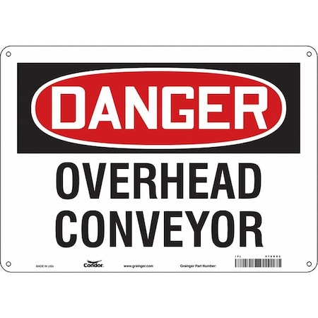 Condor Danger, OVERHEAD CONVEYOR, 14 in W x 10 in H, Horizontal Rectangle, Aluminum, 478K02 478K02