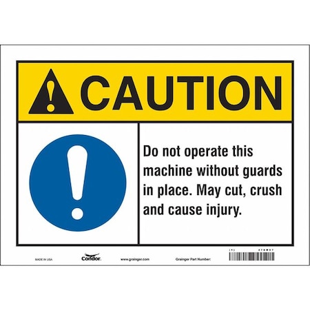 Condor Safety Sign, 10 in Height, 14 in Width, Vinyl, Horizontal Rectangle, English, 478M57 478M57