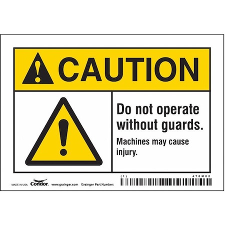 Condor Safety Sign, 3 1/2 in Height, 5 in Width, Vinyl, Horizontal Rectangle, English, 478M62 478M62