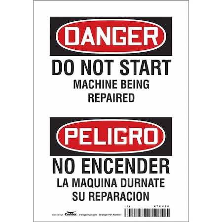 Condor Safety Sign, 10 in Height, 7 in Width, Vinyl, Horizontal Rectangle, English, Spanish, 478N70 478N70