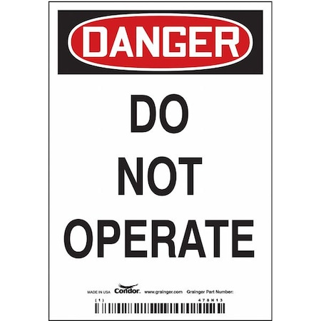 Condor Danger, DO NOT OPERATE, 3 1/2 in W x 5 in H, Vertical Rectangle, Magnetic Vinyl 478N13