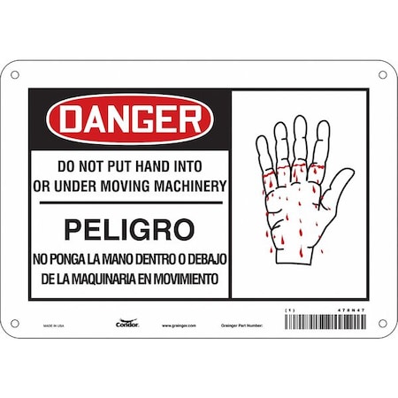 Condor Safety Sign, 7 in Height, 10 in Width, Aluminum, Vertical Rectangle, English, Spanish, 478N47 478N47