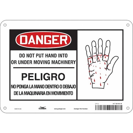 Condor Safety Sign, 7 in Height, 10 in Width, Polyethylene, Vertical Rectangle, English, Spanish, 478N49 478N49