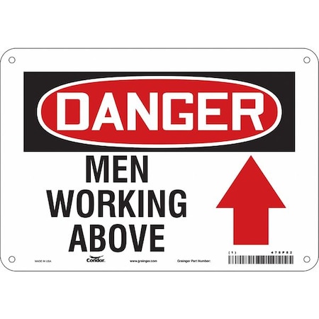 Condor Danger, MEN WORKING ABOVE, 10 in W x 7 in H, Vertical Rectangle, Aluminum, 478P82 478P82
