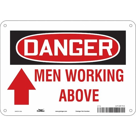 Condor Danger, MEN WORKING ABOVE, 10 in W x 7 in H, Vertical Rectangle, Polyethylene, 478P76 478P76