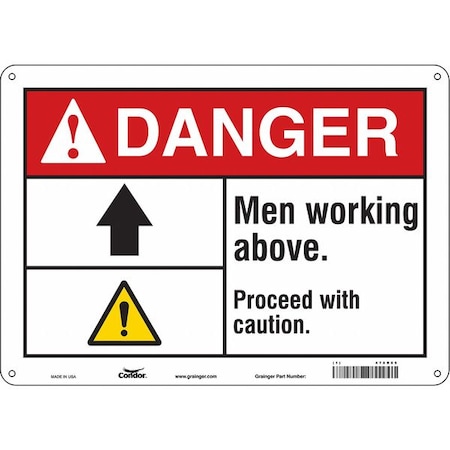 Condor Danger, MEN WORKING ABOVE. PROCEED WITH CAUTION., 14 in W x 10 in H, Rectangle, Aluminum, 478R05 478R05