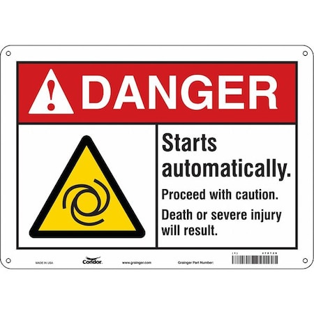 Condor Safety Sign, 10 in Height, 14 in Width, Polyethylene, Horizontal Rectangle, English, 478T26 478T26