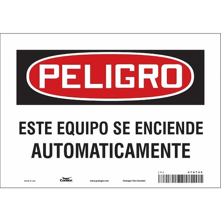 Condor Danger, ESTE EQUIPO SE ENCIENDE AUTOMATICAMENTE, 10 in W x 7 in H, Vertical Rectangle, Vinyl 478T46