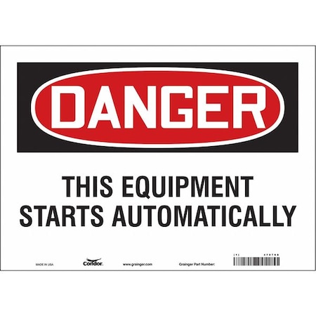 Condor Danger, THIS EQUIPMENT STARTS AUTOMATICALLY, 14 in W x 10 in H, Horizontal Rectangle, Vinyl, 478T68 478T68