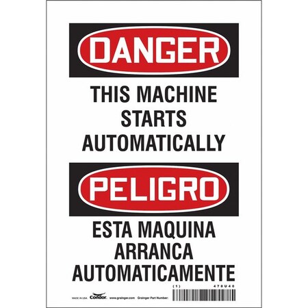 Condor Safety Sign, 14 in Height, 10 in Width, Vinyl, Vertical Rectangle, English, Spanish, 478U40 478U40