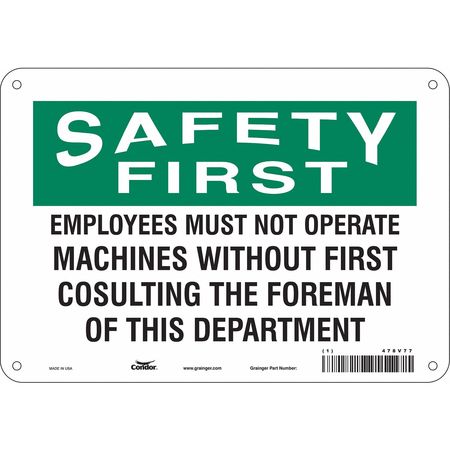 CONDOR Safety Sign, 7 in Height, 10 in Width, Polyethylene, Vertical Rectangle, English, 478V77 478V77