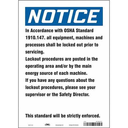 Condor Safety Sign, 14 in Height, 10 in Width, Vinyl, Vertical Rectangle, English, 478V11 478V11