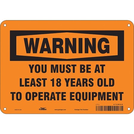 Condor Safety Sign, 7 in Height, 10 in Width, Polyethylene, Vertical Rectangle, English, 478W98 478W98