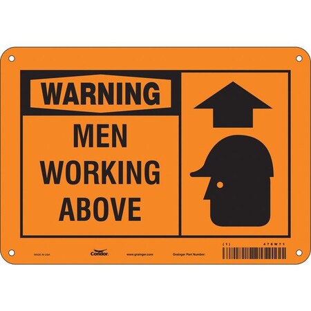 Condor Warning, MEN WORKING ABOVE, 10 in W x 7 in H, Vertical Rectangle, Aluminum, 478W71 478W71