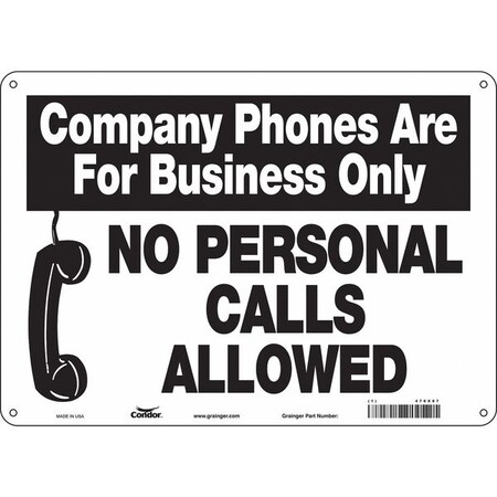 Condor NO PERSONAL CALLS ALLOWED, 14 in W x 10 in H, Horizontal Rectangle, Aluminum, 478X87 478X87