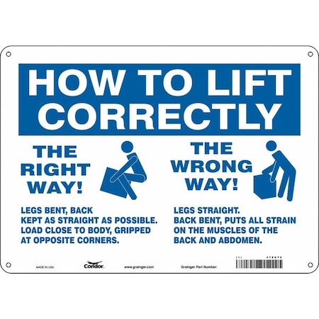 Condor How to Lift Correctly, 14 in W x 10 in H, Horizontal Rectangle, Polyethylene, 478X70 478X70