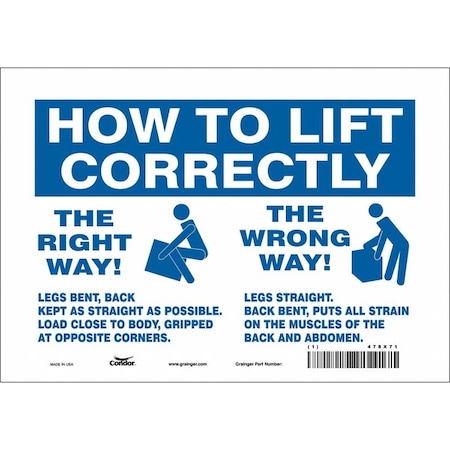 Condor How to Lift Correctly, 10 in W x 7 in H, Vertical Rectangle, Vinyl, 478X71 478X71