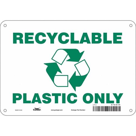 Condor RECYCLABLE PLASTIC ONLY, 10 in W x 7 in H, Vertical Rectangle, Aluminum, 478X46 478X46
