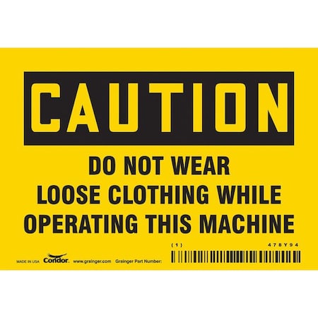 Condor Safety Sign, 3 1/2 in Height, 5 in Width, Vinyl, Horizontal Rectangle, English, 478Y94 478Y94