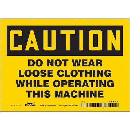 Condor Safety Sign, 5 in Height, 7 in Width, Vinyl, Horizontal Rectangle, English, 478Y95 478Y95
