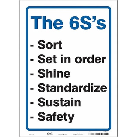 Condor THE 6S'S -SORT -SET IN ORDER -SHINE -STANDARDIZE -SUSTAIN -SAFETY, 10 in W x 14 in H, Vinyl, 478Y32 478Y32