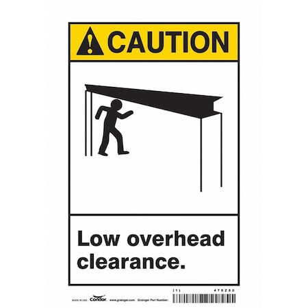 Condor Caution, LOW OVERHEAD CLEARANCE., 7 in W x 10 in H, Horizontal Rectangle, Vinyl, 478Z80 478Z80