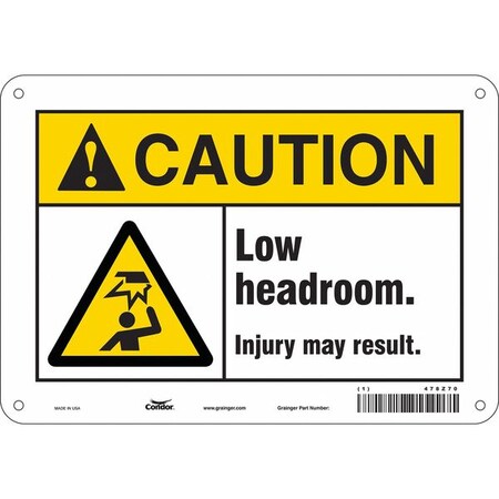 Condor Caution, LOW HEADROOM. INJURY MAY RESULT., 10 in W x 7 in H, Rectangle, Polyethylene, 478Z70 478Z70