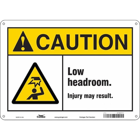 Condor Caution, LOW HEADROOM. INJURY MAY RESULT., 14 in W x 10 in H, Rectangle, Polyethylene, 478Z71 478Z71