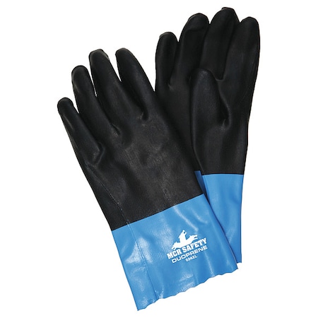 Mcr Safety Duoprene Chemical Resistant Gloves, Neoprene, 12 in L, Not Rated, Black, Blue, L, 1 PR 6962L