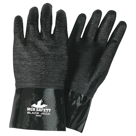 Mcr Safety BlackJack Chemical Resistant Gloves, Neoprene, 12 in L, Not Rated, Black, L, 12 PK 6932