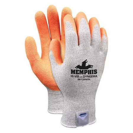 Mcr Safety Hi-Vis Cut Resistant Coated Gloves, Cut Level A2 , Dipped , Latex , Smooth , 2XL 1 PR 9672HVOXXL