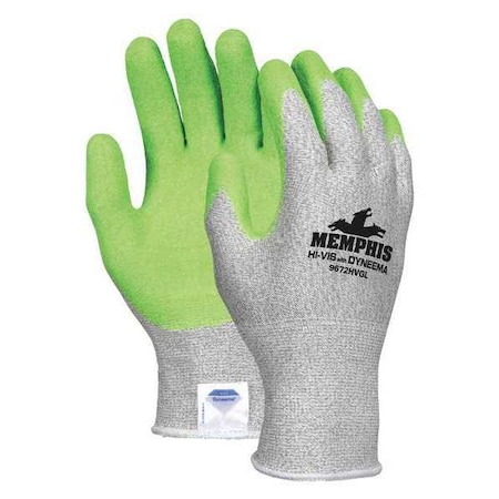 Mcr Safety Hi-Vis Cut Resistant Coated Gloves, Cut Level A2 , Coated Palm , Latex , Smooth , L 1 PR 9672HVGL