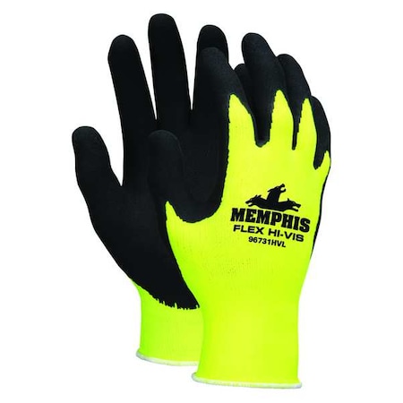 Mcr Safety Hi-Vis Coated Gloves, Foam Latex, Foam, Palm, 4 Abrasion Level, Yellow, M (8) 1 PR 96731HVM