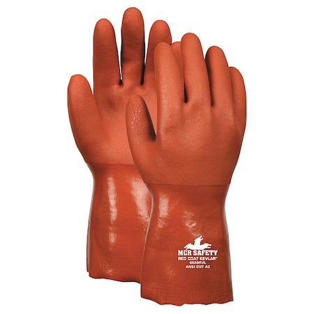 Mcr Safety Redcoat Chemical Resistant Gloves, PVC, 10 in L, 8.00 mil, Red, L, 1 PR 6620L