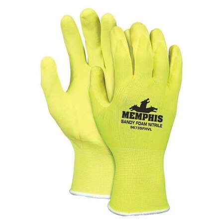 Mcr Safety Coated Gloves, XL, High Vis Yellow, PR 9673SFHVXL