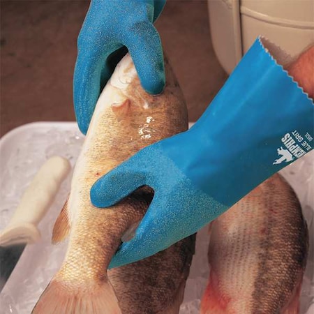 Mcr Safety 5070B Chemical Resistant Gloves, Natural Rubber Latex, 12 in L, 18 mil, Blue, S, 1 PR 5070B