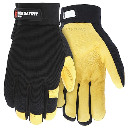 Mcr Safety MCR Safety Multi-Task Mechanics Gloves, Grain Deerskin Leather Palm, Spandex Back, L, Black/Yellow 901L