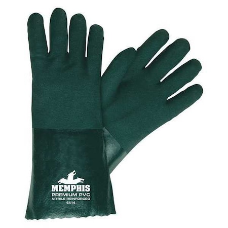 Mcr Safety 6422 Chemical Resistant Gloves, PVC, 12 in L, Not Rated, Green, L, 1 PR 6422