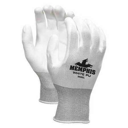 MCR SAFETY Polyurethane Coated Gloves, Palm Coverage, White, S, PR 9665S