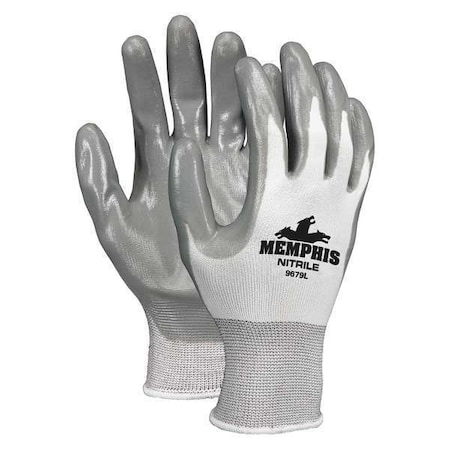 MCR SAFETY Nitrile Coated Gloves, Palm Coverage, White/Gray, S, PR 9679S