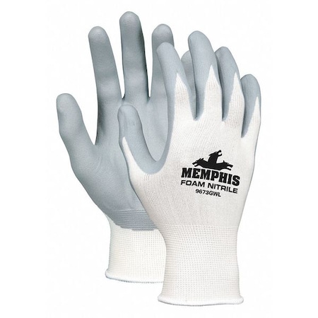 MCR SAFETY Nitrile Coated Gloves, Palm Coverage, White/Gray, L, 12PK 9673GWL