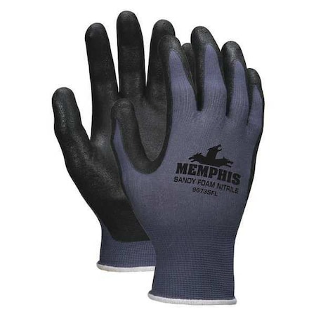 Mcr Safety Coated Gloves, Foam Nitrile, Sandy, Palm, 0 Abrasion Level, Blue, XL (10) 1 PR 9673SFXL
