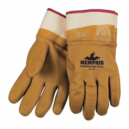 Mcr Safety Chemical Resistant Gloves, PVC, 11.5 in L, 118.0 mil, Tan, L, 12 PK 6710T