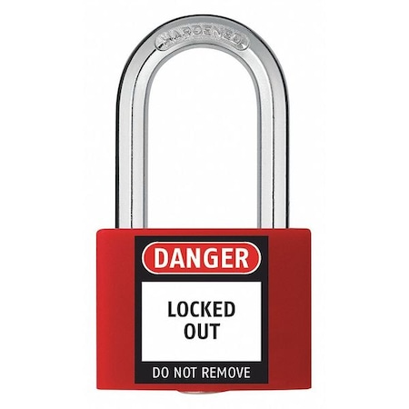 Zoro Select Lockout Padlock, Keyed Different, Aluminum, Red, 1 7/16 in Shackle Height, 1 5/16 in Body Width 48JR31
