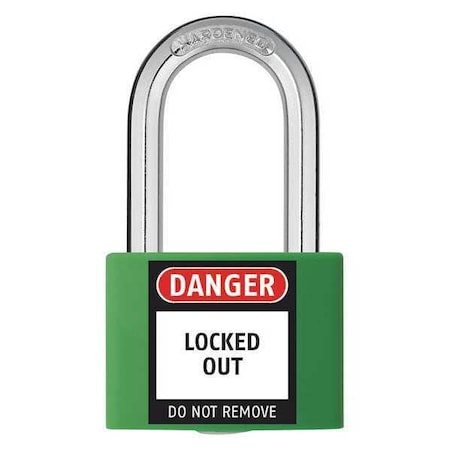 Zoro Select Lockout Padlock, Keyed Different, Aluminum, Green, 1 7/16 in Shackle Height, 1 5/16 in Body Width 48JR40