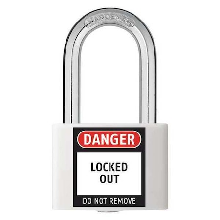 Zoro Select Lockout Padlock, Keyed Alike, Aluminum, White, 1 7/16 in Shackle Height, 1 5/16 in Body Width, 6 PK 48JR48