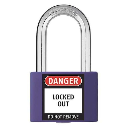Zoro Select Lockout Padlock, Keyed Alike, Aluminum, Purple, 1 7/16 in Shackle Height, 1 5/16 in Body Width 48JR50