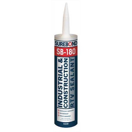 Surebond Acetoxy Cure Silicone Sealant, 10.3 oz, Clear, Temp Range -62 to 350 Degrees F SB-180 T CL